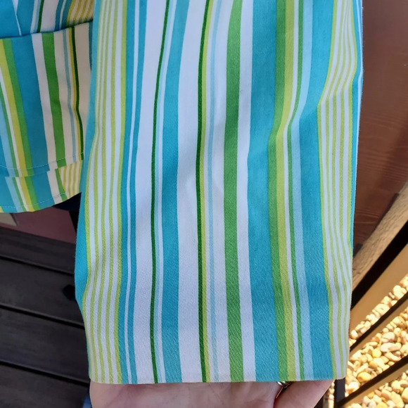 George Women’s Size 12 Turquoise White & Green Striped Long Sleeved Blazer - Picture 7 of 12